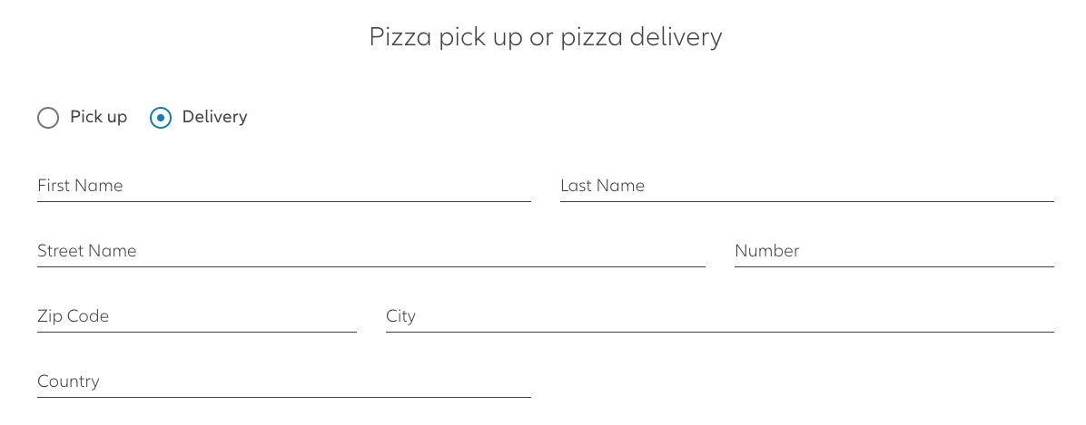 Shows a delivery form Building Block which is using state